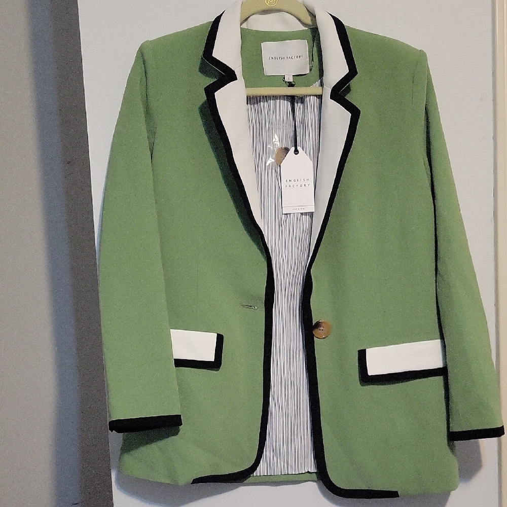 English Factory Green Blazer with Black and White Accents